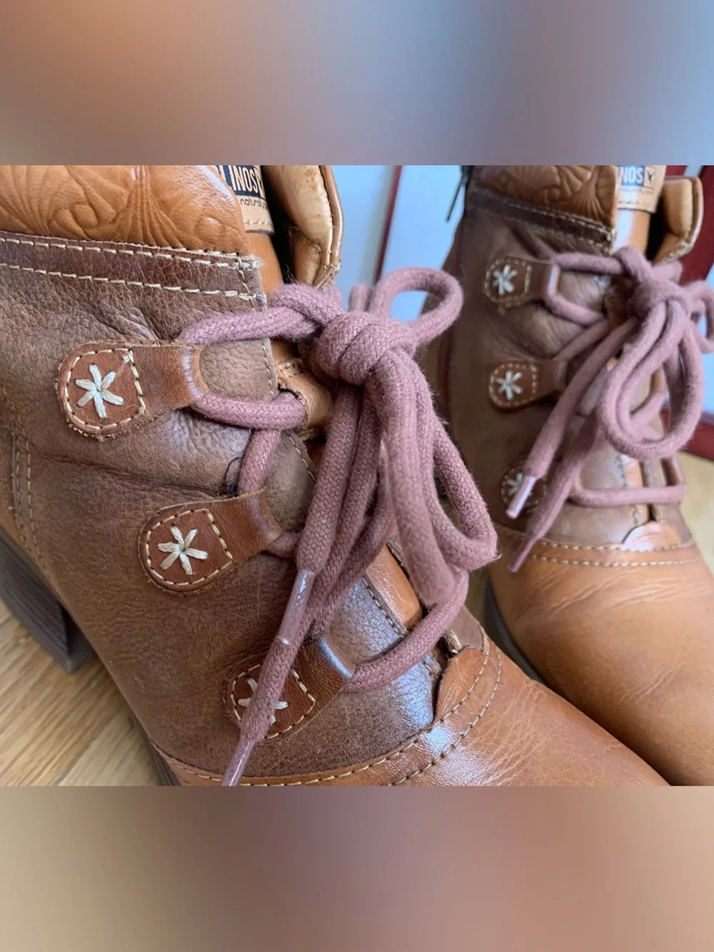 EUC PIKOLINO LYON Carmel/Brown Leather Lace-Up Side-Zip Ankle Boots Size 38/7.5